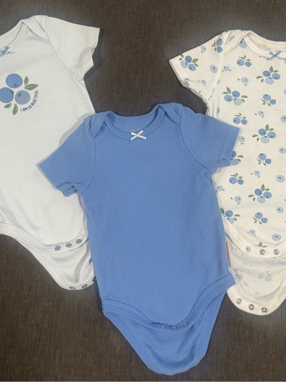 Baby Girl Blueberry Blue Ribbed Short-Sleeve Baby Bodysuits Size 6-9 months
